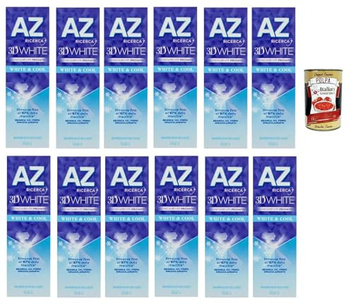 Dentifricio AZ White & Cool, Zahnpasta mit aufhellender Wirkung, 12x 65ml + Italian Gourmet polpa 400g
