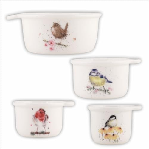 440s Wrendale Designs 4-teiliges Porzellan Messbecher Set Singvögel wunderschön illustrierte Zaunkönige Rotkehlchen Blaumeise Tannenmeise helfen Cup- & FL.oz-Angaben in Rezepten sicher umzusetzen