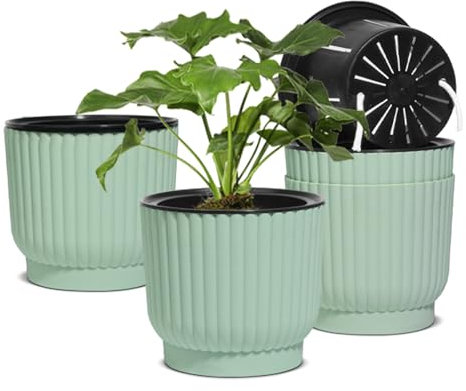 T4U Lot de 4 Pots de fleurs en plastique à arrosage automatique pour plantes d’intérieur, fleurs, violettes africaines, 17,8 cm, Vert