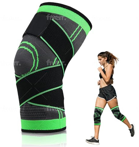 Rodilleras para menisco y ligamento ajustables para una compresion optima, alivian molestias,artritis, tendinitis, y previenen lesiones, verde, talla XXL,