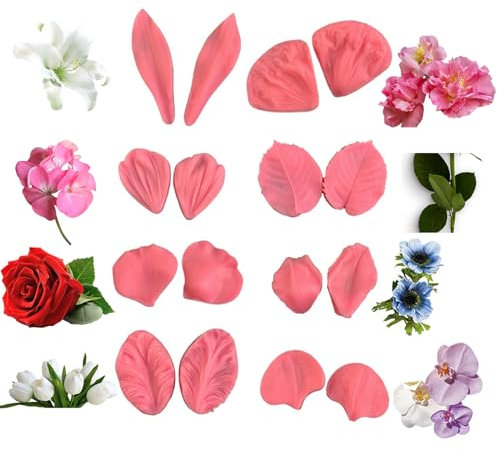 Guanici 16 Stück Blütenblatt Silikonform für Fondant, Blumen, Rose, Lilie - Blütenpaste, Torten, Zuckerpaste, Marzipan, Knete, Bastelarbeiten