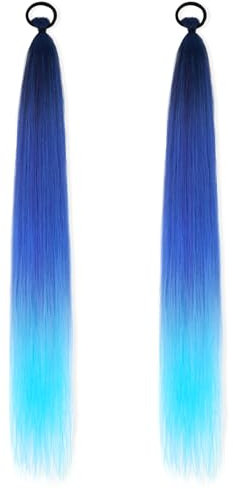 Qianyu 2 Stück 66cm Lang Glattes Pferdeschwanz Haarteil geflochtenes Pferdeschwanz Synthetik Echthaar Haarteil Verlängerungsgummiband Haarverlängerung Zopf Extension für Damen Mädchen