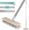69 Inch Stainless Steel Wire Broom with Long Handle, Stiff Metal Bristle Brush Deck Scrub Brush 4 Detachable Pole, Outdoor Floor Scrub Brushes Wire Deck Broom for Cleaning Moss Algae Weed (30x175cm)