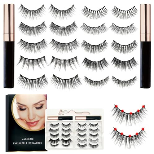 wintfarm Magnetische Wimpern Fake Lashes Set-Magnet Wimpern (10 Paar) mit Eyeliner,Wimpern Magnetisch,Künstliche Falsche Wimpern,Magnetic Eyelash,Natürlich(10 paar)