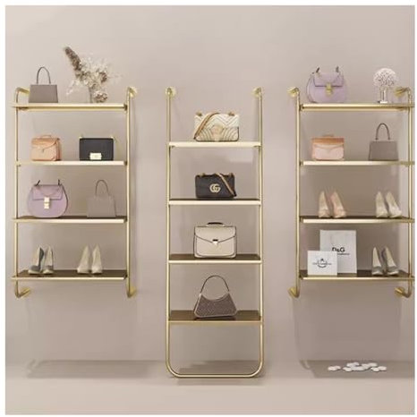 Artiz Moderne Leiter Schuhtasche Regal, Metall Storage Regal Set Von 3 Mehrstöckige Wandregale Edelstahl Kleidung Geschäft Display Rack(Gold/3PCS,100cmx25x150cm)