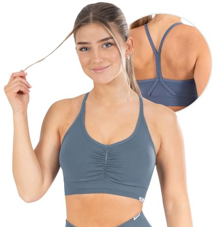 SMILODOX Sport BH Damen Solid Scrunch, Ohne Bügel, Shaped Fit Yoga Bra, V-Ausschnitt, Herausnehmbare Cups, Blickdichter Push Up BH, Verstellbare Träger, Ideal für Gym, Fitness, Laufen & Training