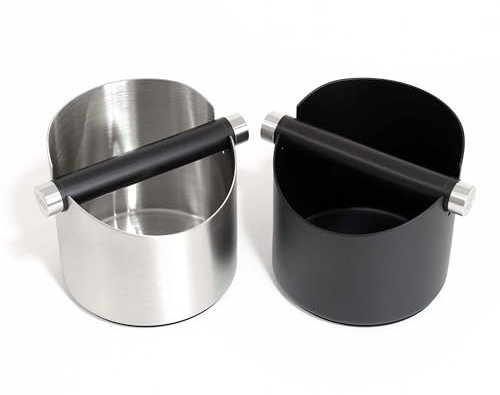 NEOUZA Knock Box pour machine à expresso, poubelle à marc de café, accessoires de barista, absorbant les chocs avec barre de frappe amovible en métal (argent, grand)
