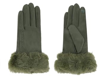 QUEEN HELENA G03 G03 Winterhandschuhe, warm, aus weichem Wildleder, elegant, für Damen, G03-2 Militär, Einheitsgröße