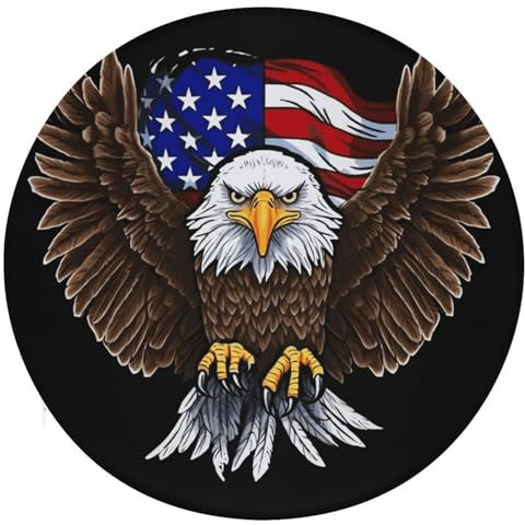 LKHDS Abnehmbares rundes Kissen aus Memory-Schaum, für drinnen und draußen, exquisites Sitzkissen mit USA-Flagge, patriotischer Adler, bedruckt, atmungsaktives und bequemes Sitzkissen