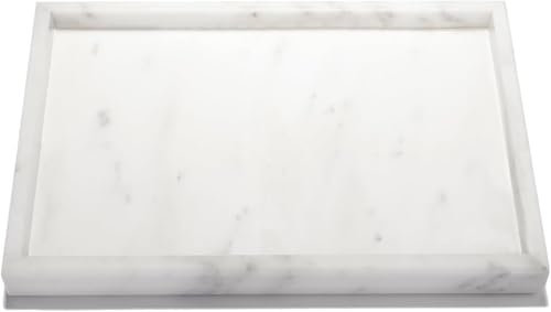 30x20x3cm Natural Marble Stone Tray, Rectangle Marble Vanity Tray Organizer, 2.4KG Marble Coffee Table Serving Tray, Decorative Toilet Tank Storage Tray Bath Tray for Bathroom,Vanity,Sink (White)