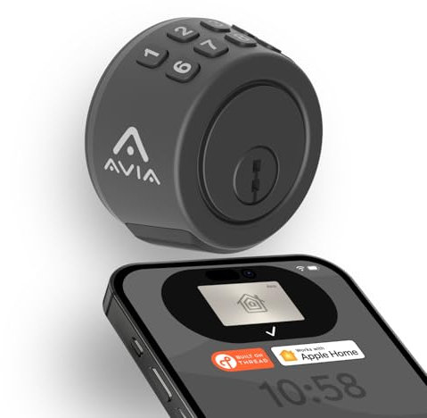 Avia Deadbolt+ with Apple Home Keys. Smallest Smart Deadbolt Keypad Door Lock. Classic Design & Illuminated Keypad. Unlock with iPhone or Apple Watch. (Matte Black)