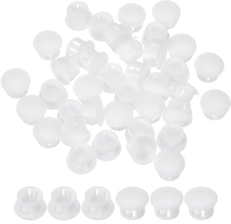 PATIKIL 13 mm/1/2 Kunststoff-Lochstopfen, 50er-Pack Flush-Typ Runde Stecker Snap in Loch Panelrohr Küchenschrank Möbel Zaunpfosten Rohreinsatz Endkappen, Weiß