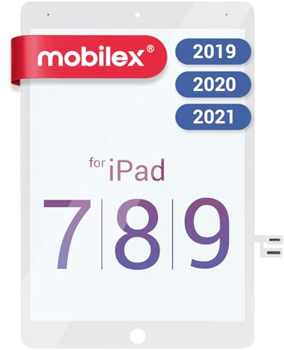 MOBILEX® Schermo Digitalizzatore Touch per iPad 7 (2019) / iPad 8 (2020) / iPad 9 (2021) [Bianco] | OEM | Super resistente | Sensore di rame ad alta densità | Adesivo 3M | Anti-polvere | Generazione