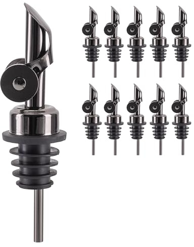 Koffs Design Ausgießer aus Edelstahl - Flaschenausgießer für Spirituosen, Ölflaschen und mehr - Dosierer für Wein, Schnaps Olivenöl - grau metallic - 10 Stück