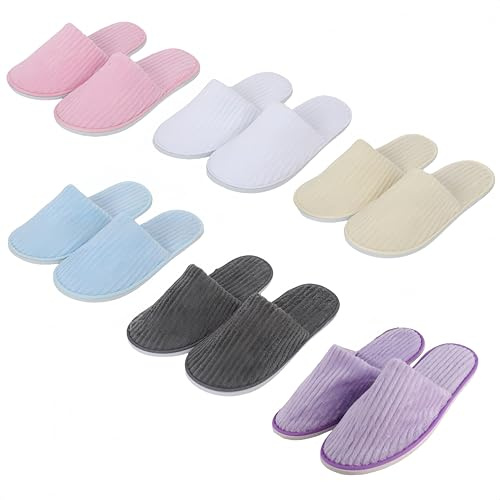 HJYDGJ Juego de 6 pares de pantuflas de colores para hoteles, centros de belleza, fiestas, invitados, lavables y antideslizantes, de tela no tejida de coral