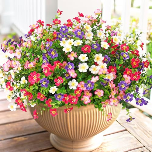 SOMYTING Künstliche Blumen 12 Bündel Künstliche Balkonpflanzen UV-beständig gefälschte Blumen Kein Verblassen Plastik Blumen für Outdoor Indoor Balkon Balkonkasten Blumenkasten (Mehrfarbig)