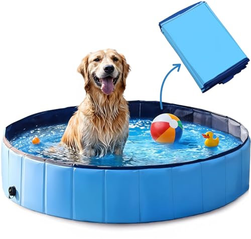 MERSJO Hundepool Dexter, 120x30 cm, Faltbarer Pool für Hunde und Tiere, 310L Fassungsvermögen, Rutschfester Boden, Blau