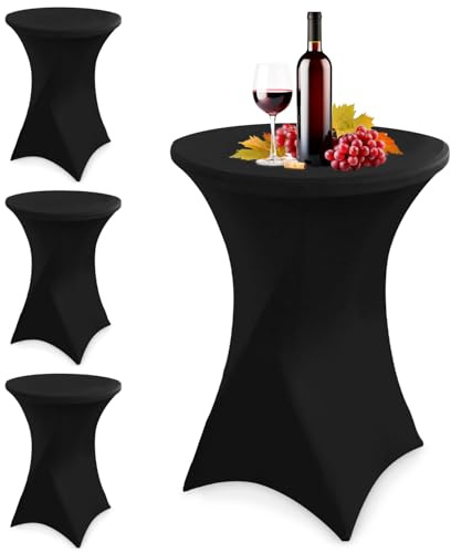Zhufas Stretch Stehtischhusse, 4 Stück Stretch Hussen Stehtische 80 x 110 cm Spandex Stretch Tischhussen Geeignet, Verstärkung im Fußbereich Bügelfrei und Maschinenwaschbar (schwarz)
