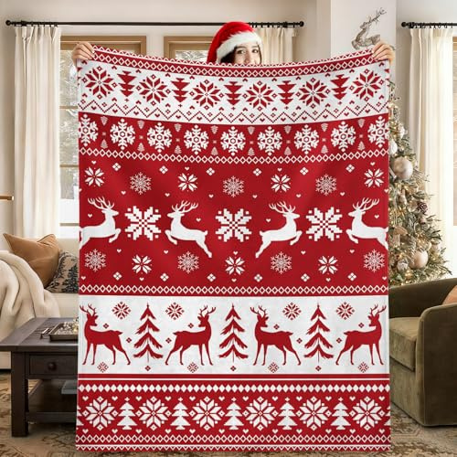 JOTOM Weihnachten Kuscheldecke, Flauschig Weihnachtsdecke 130x150cm, Warm Wohndecke Sofaüberwurf Decke für drinnen, draußen Couchdecke Sofadecke Weihnachtsdeko