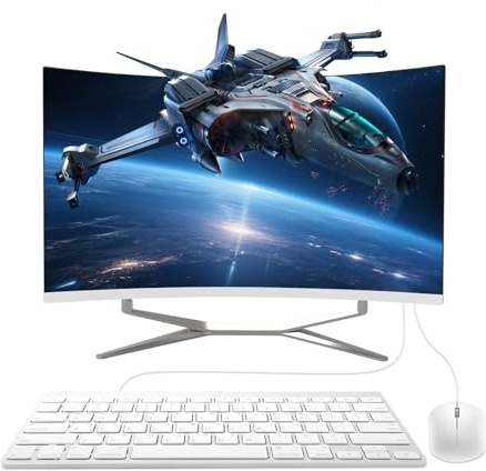 ALNERUZL All-in-One Desktop Computer PC, 27 Zoll FHD Curved Display Monitor I3-8100T Quad-Core Prozessor Desktop, 16GB RAM 512GB SSD, WiFi Bluetooth Tastatur & Maus für Home Business Office Gaming