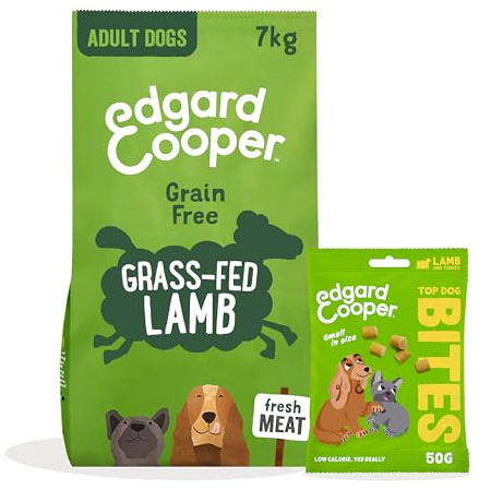 Edgard & Cooper Hundefutter Trockenfutter Lamm Getreidefrei 7kg + Lamm Hundesnacks Bites 1x50g - Trockenfutter & Leckerli Bundle