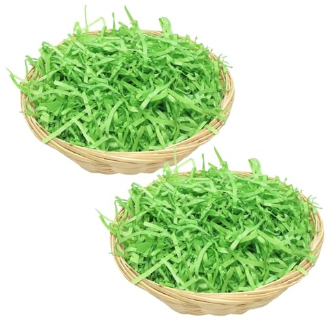 COSBERY 2 Stück Osterkörbchen (22 * 7cm), 100g Ostergras Grün, Osterkorb zum Befüllen, Osternester zum Befüllen, Gras für Osternest, Ostern deko, Geschenkkorb Ostern, Osternest Gras für Ostereier