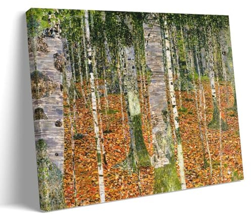 Jugendstil 1903 Wandkunst, Gustav Klimt, Birkenwald-Poster mit lebendigen Baumstämmen und Herbstblättern, Heimdekoration, Wandkunst, zum Aufhängen, Bild, Druck, Schlafzimmer, dekoratives Gemälde