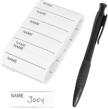 200 Pcs Washable Iron-on Name Labels, No-Sew Clothing Tags with Marker Pen | White fabric labels for workwear, care homes & camping gear; laundry resistant, easy to personalise for clear garment ID