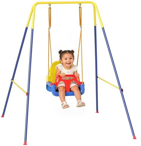 AIYAPLAY Babyschaukel 3 in 1 Kinderschaukel Babysitz verstellbar Mitwachsend Schaukelsitz mit Rückenlehne, Anschnallgurt, für Kinder von 9 Monate bis 8 Jahre, für Outdoor & Indoor, Blau