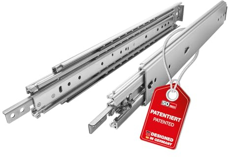 SOTECH VarioSlide Schwerlastauszug 1 Paar 1400 mm, Silber verzinkt, Belastbarkeit 200 kg KV2-200-H76-EH mit Lock-in/out Vollauszug für Servicefahrzeuge, Transporter oder Maschinenbau