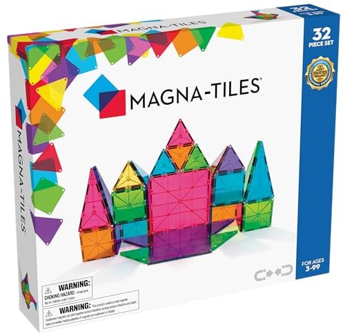 MAGNA-TILES Classic 32-Piece Magnetic Construction Set Age 3+, Magnet Building Blocks, STEM Engineering Toys & Math Manipulatives, Preschool, Classroom, Playroom, Sensory Room Essentials