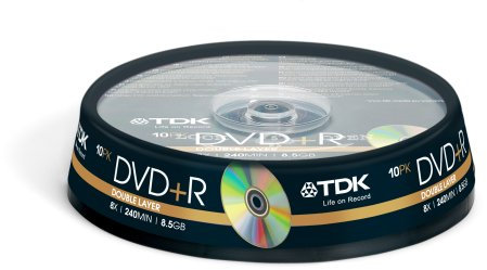 TDK T19924 DVD+R DL Double Layer Rohling 8,5GB in Cakebox (10 Stück) 8x Speed