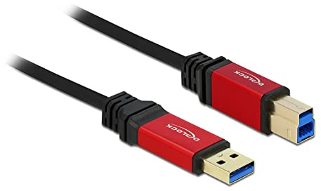 Delock 82757, Kabel USB 3.0 Typ-A Stecker > USB 3.0 Typ-B Stecker 2 m Premium (Knickschutz am Steckerübergang, Konnektoren goldbeschichtet mit roten Metallgehäusen)