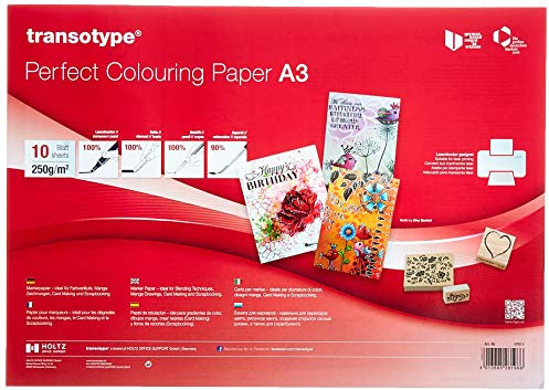 transotype Perfect Colouring Paper, Markerpapier DIN A3, 250 g/qm, 10 Blatt, für Farbverläufe, Manga-Zeichnungen, Card-Making und Scrapbooking, geeignet für Laserdrucker