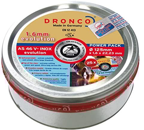 DRONCO AS60V-115PACKPLUS - Pack de Discos de corte metal AS 60 V Evolution LIFETIME PLUS, 115 x 1,0 mm (lata sellada de 10 uds.)