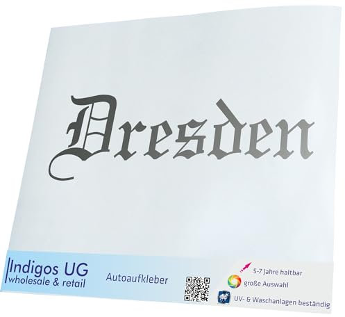 INDIGOS UG Aufkleber - Autoaufkleber - JDM - Die Cut - Auto - 200x60 mm - Stadt Dresden - Silber - Heckscheibe - Heckscheibenaufkleber - Sticker - Tuning
