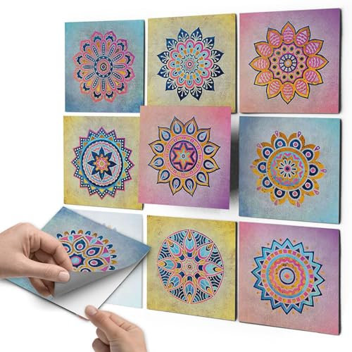 Fliesenaufkleber - Mosaikfliesen I Fliesenfolie statt Fliesenlack I Klebefolie für Bad-Fliesen - Küchenrückwand und Fliesenspiegel verschönern I 10x10 cm - Motiv Indian Tiles - 54 Stück