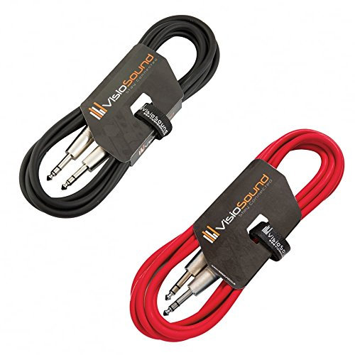 VisioSound 2 x 6.35mm 1/4 Stereo TRS Jack Lead/Balanced Signal Audio Patch Cable / 2 Pack 3m Black/Red