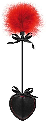 Sweet Caress Gerte in Herzform, Schwarz/Bommel, Rot