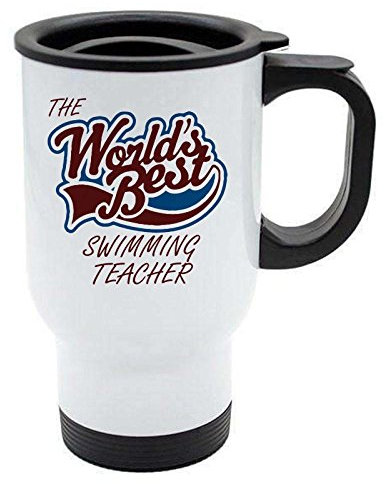 The Worlds Best Swimming Teacher Thermal Eco Travel Mug - White Stainless Steel - Reusable Coffee Cup