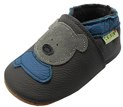 SAYOYO Weicher Leder Lauflernschuhe Krabbelschuhe Babyhausschuhe Kleinkind Lederschuhe Jungen und Mädchen, 25/26 (24-36) XXL Monate, Grau