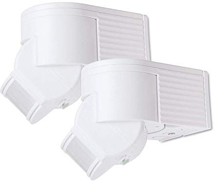 conecto Infrarot Bewegungsmelder innen+außen Aufputz Wand LED 180° schwenkbar neigbar IP44 Dämmerungssensor (2er Set), weiß
