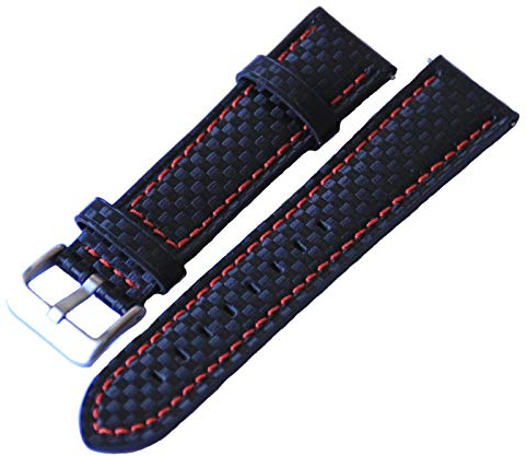 22mm Eichmüller BandOh Leder Uhren Armband Schwarz Ersatzband mit roter Naht