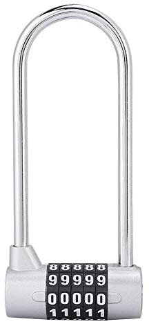 Verlängert Lange Edelstahl Schäkel,5 Stelliges Zahlenschloss 116mm Kombinations Verschluss,Vorhängeschlösser mit Password für Schränke, Fitnessraum, Fahrrad, Werkzeugkasten(Silber)