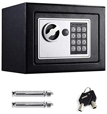 Tresor Wandtresor Möbeltresor mit Elektronikschloss Zahlenschloss und Schlüssel Mini Tresor mit Code Starker Haltbarer Stahl Safe 4.6L - Schwarz