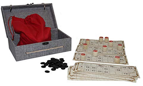 rukauf Lottospiel Russisches Lotto (Loto) Spielset im Stoff-Holzkasten mit Holzfiguren Bingospiel Familienspiel