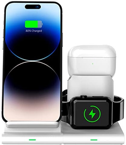 Hoidokly Wireless Charger Stand, 3 in 1 Fast Wireless Charging Station Dock for iPhone 14/13/12/11/Pro/Pro Max/XS/XR/X/8, Charger Stand for iWatch 8/7/6/5/4/3/2/SE, Airpod Pro/3/2