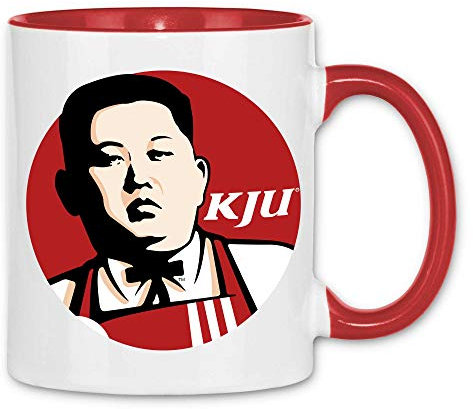 wowshirt Tasse Kim Jong-un Nordkorea President Logo Parodie Diktator, Farbe:White - Red