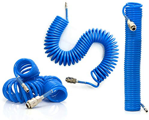 Tubo Aria Compressa Spirale 15 Metri Flessibile Per Compressore Raccordo Blu