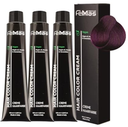 FemMas Colore per capelli 3x Biondo scuro viola intenso 6.22 I Colore per capelli in crema con olio di argan, cheratina e ceramidi I Colorazione o tonalizzazione dei capelli duratura per risultati di
